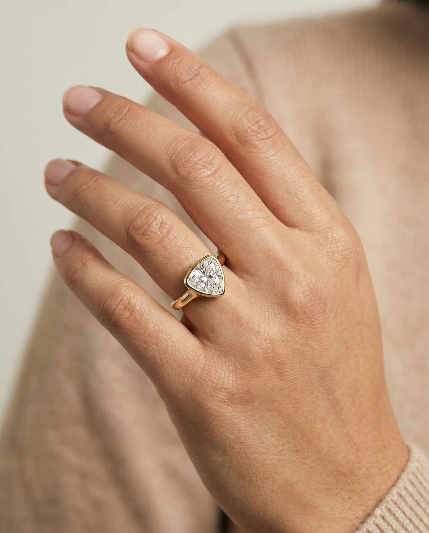 The Agnes Bezel Solitaire In Shield Engagement Ring Setting in 18K Yellow Gold