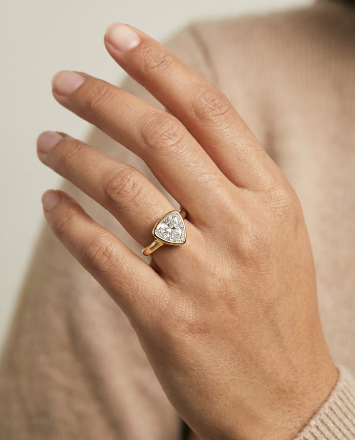 The Agnes Bezel Solitaire In Shield Engagement Ring Setting in 18K Yellow Gold