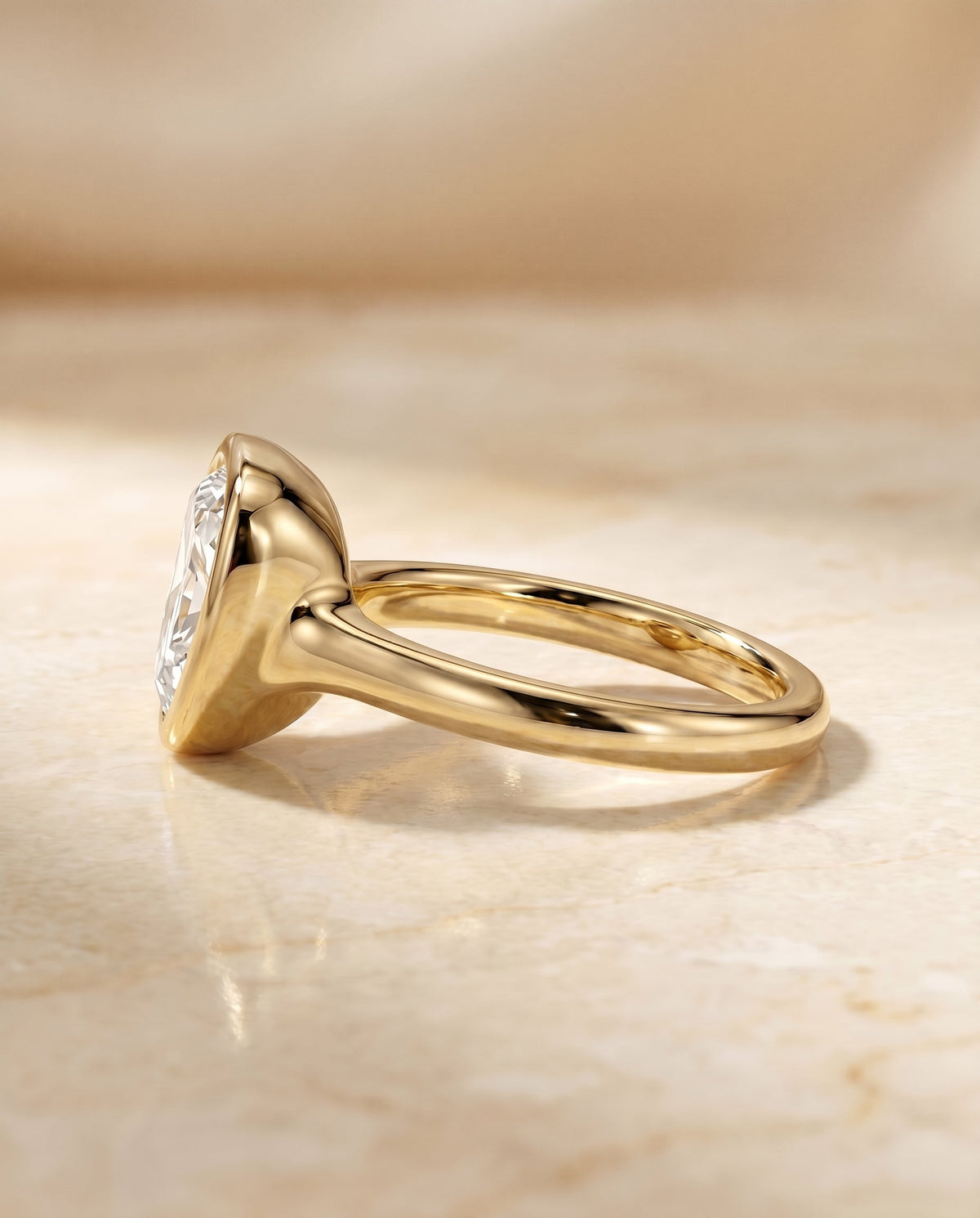 Agnes Select Bezel Solitaire In Shield Lab Diamond Engagement Ring in 18K Yellow Gold, side view | RockHer