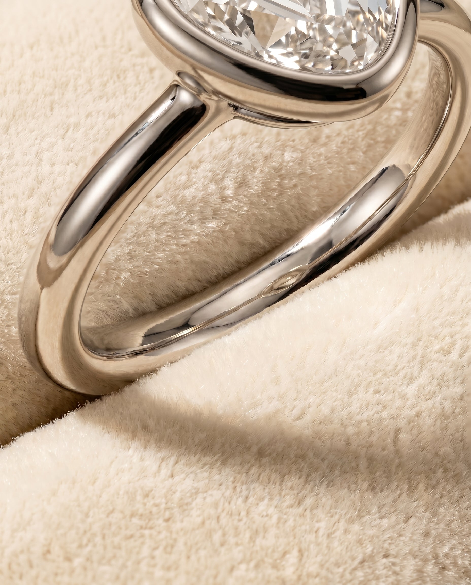18K White Gold band of The Agnes diamond engagement ring setting | RockHer
