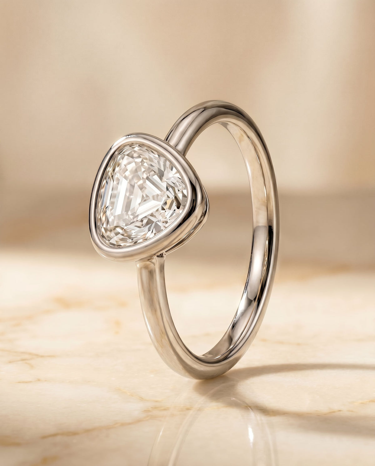 Agnes Select Bezel Solitaire In Shield Lab Diamond Engagement Ring in Platinum, front view | RockHer