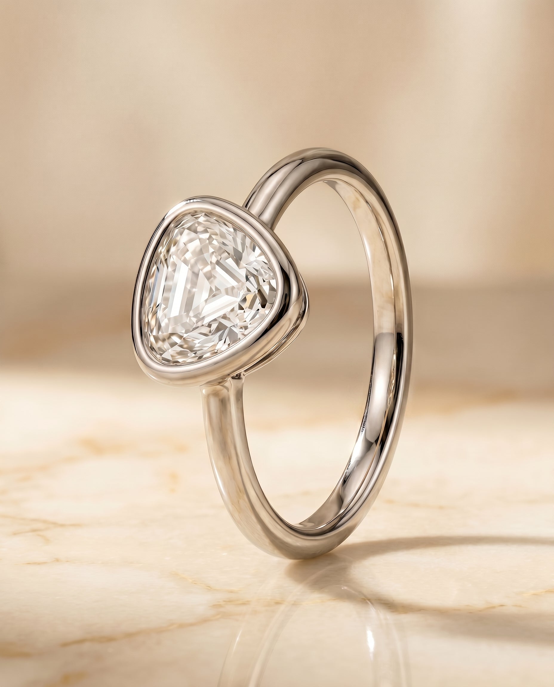 Bezel Solitaire In Shield styling on The Agnes diamond engagement ring setting | RockHer