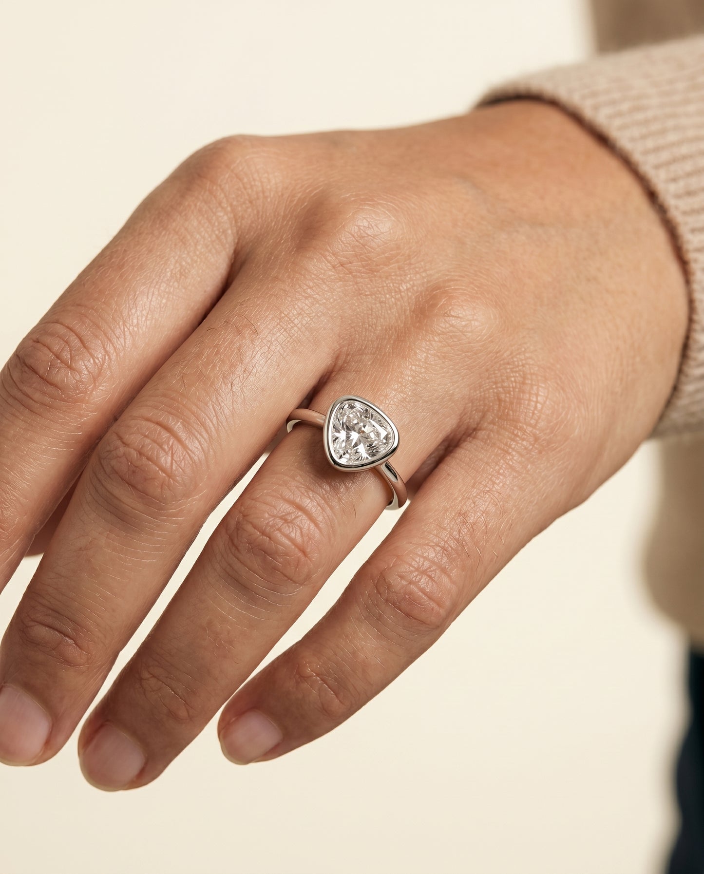 The Agnes Bezel Solitaire In Shield Engagement Ring Setting in Platinum