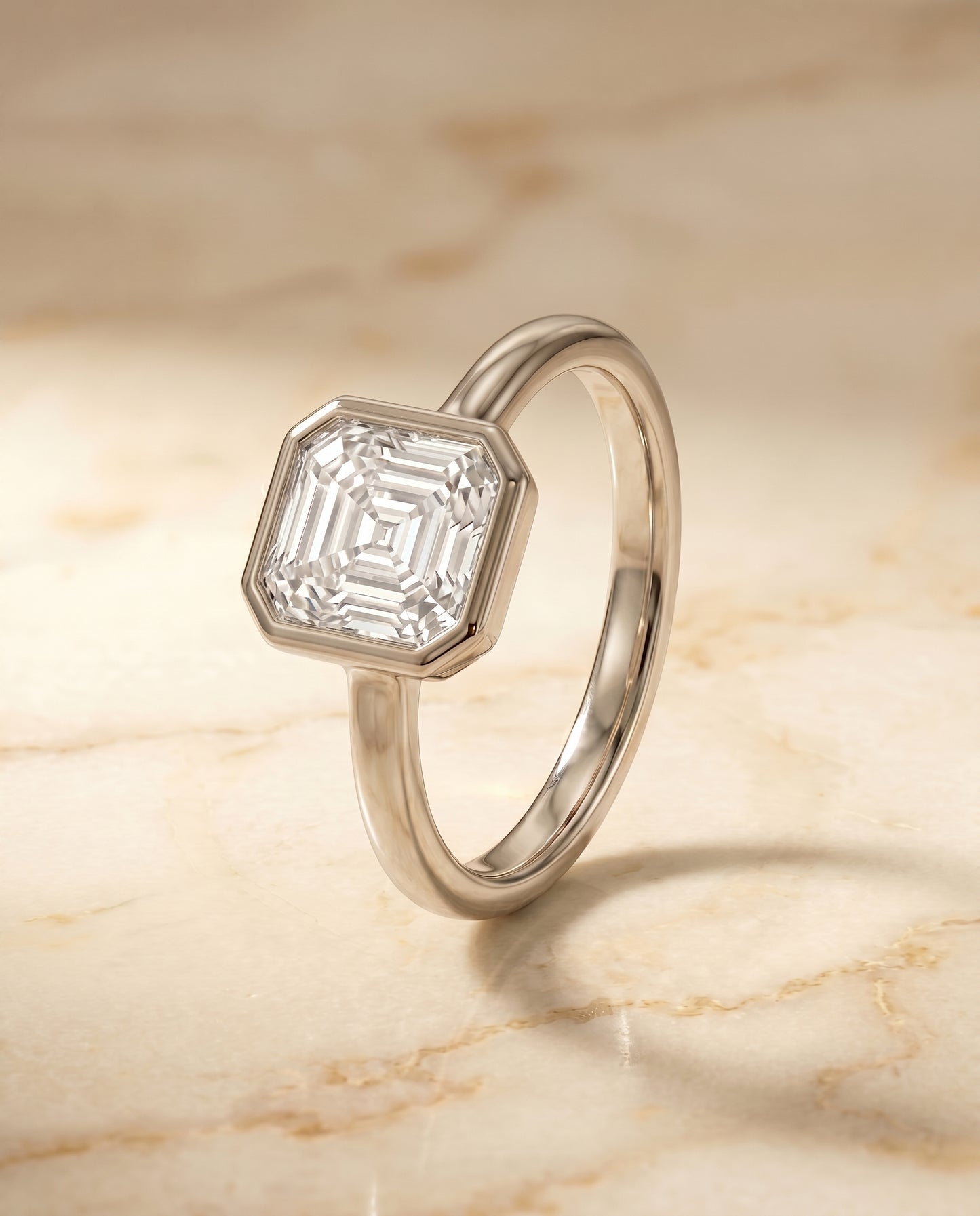 The Agnes Square Bezel Solitaire In Step Engagement Ring Setting in 18K White Gold