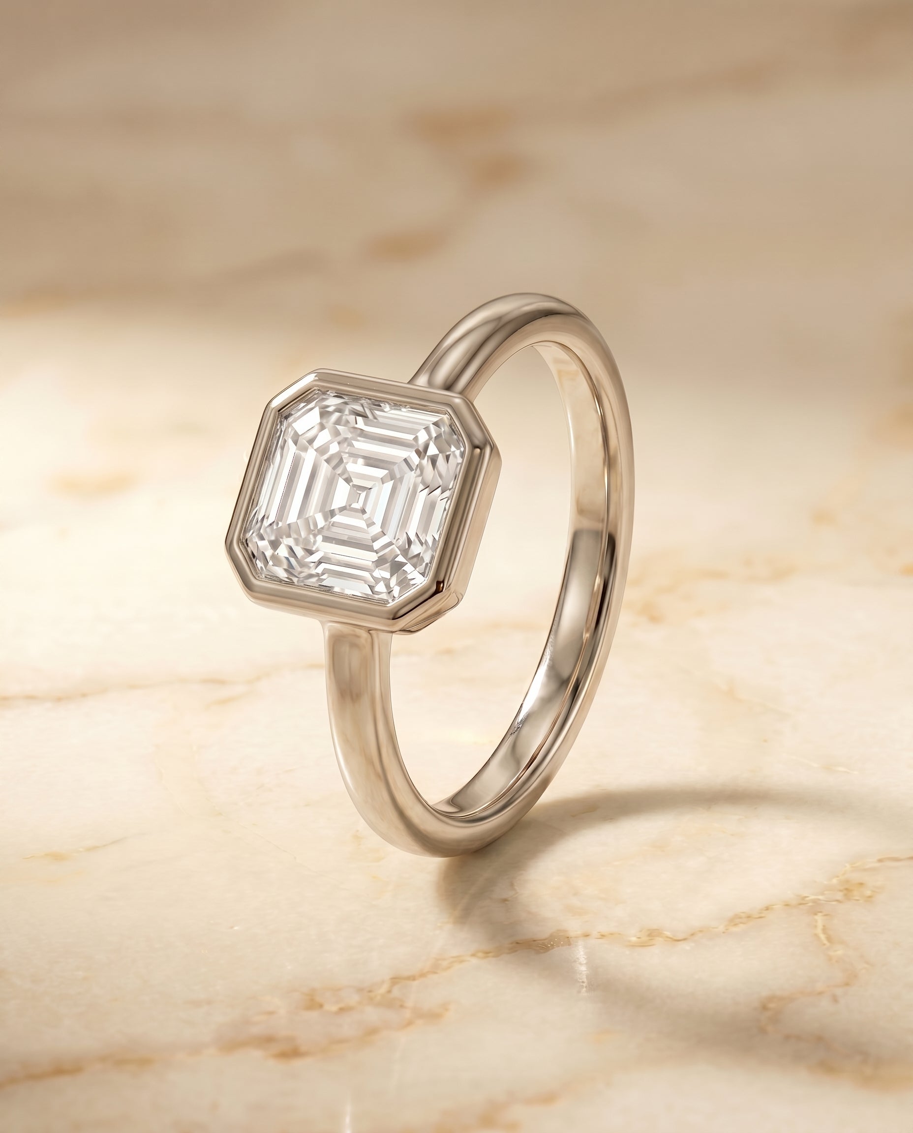 Square Bezel Solitaire In Step styling on The Agnes diamond engagement ring setting | RockHer