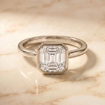 The Agnes Square Bezel Solitaire In Step Engagement Ring Setting in 18K White Gold