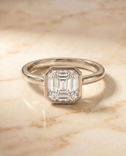The Agnes Square Bezel Solitaire In Step Engagement Ring Setting in 18K White Gold