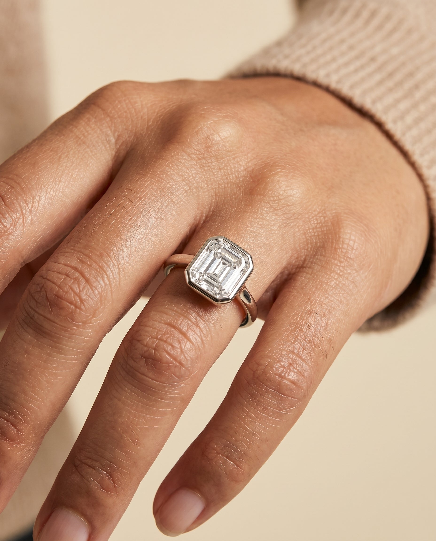 The Agnes engagement ring setting in 18K White Gold, square bezel solitaire in step design | RockHer
