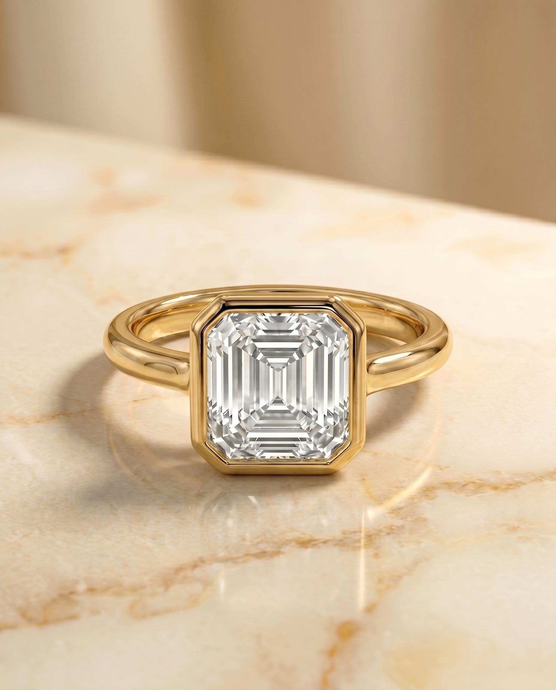 The Agnes Square Bezel Solitaire In Step Engagement Ring Setting in 18K Yellow Gold