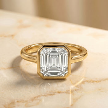 The Agnes Square Bezel Solitaire In Step Engagement Ring Setting in 18K Yellow Gold