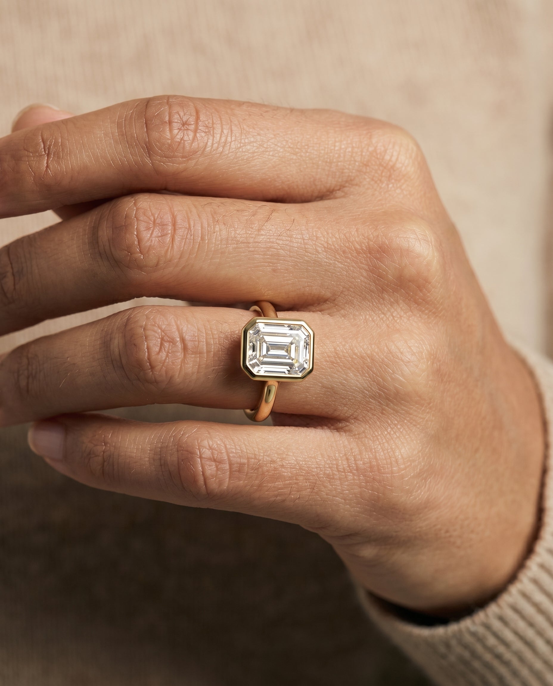 The Agnes engagement ring setting in 18K Yellow Gold, square bezel solitaire in step design | RockHer
