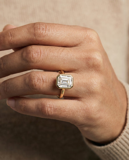 The Agnes Square Bezel Solitaire In Step Engagement Ring Setting in 18K Yellow Gold