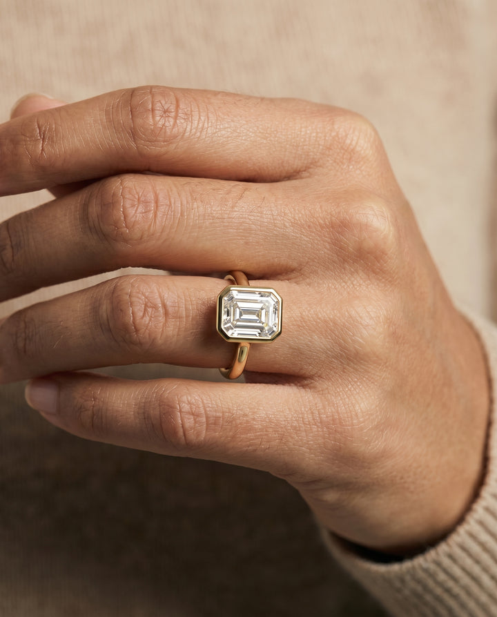 The Agnes Square Bezel Solitaire In Step Engagement Ring Setting in 18K Yellow Gold