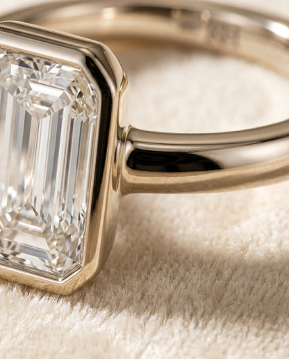 The Agnes Bezel Solitaire In Tapered Baguette Engagement Ring Setting in Platinum
