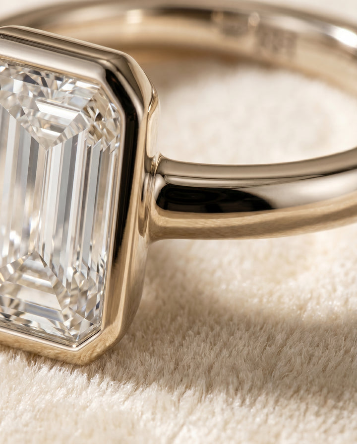 The Agnes Bezel Solitaire In Tapered Baguette Engagement Ring Setting in Platinum