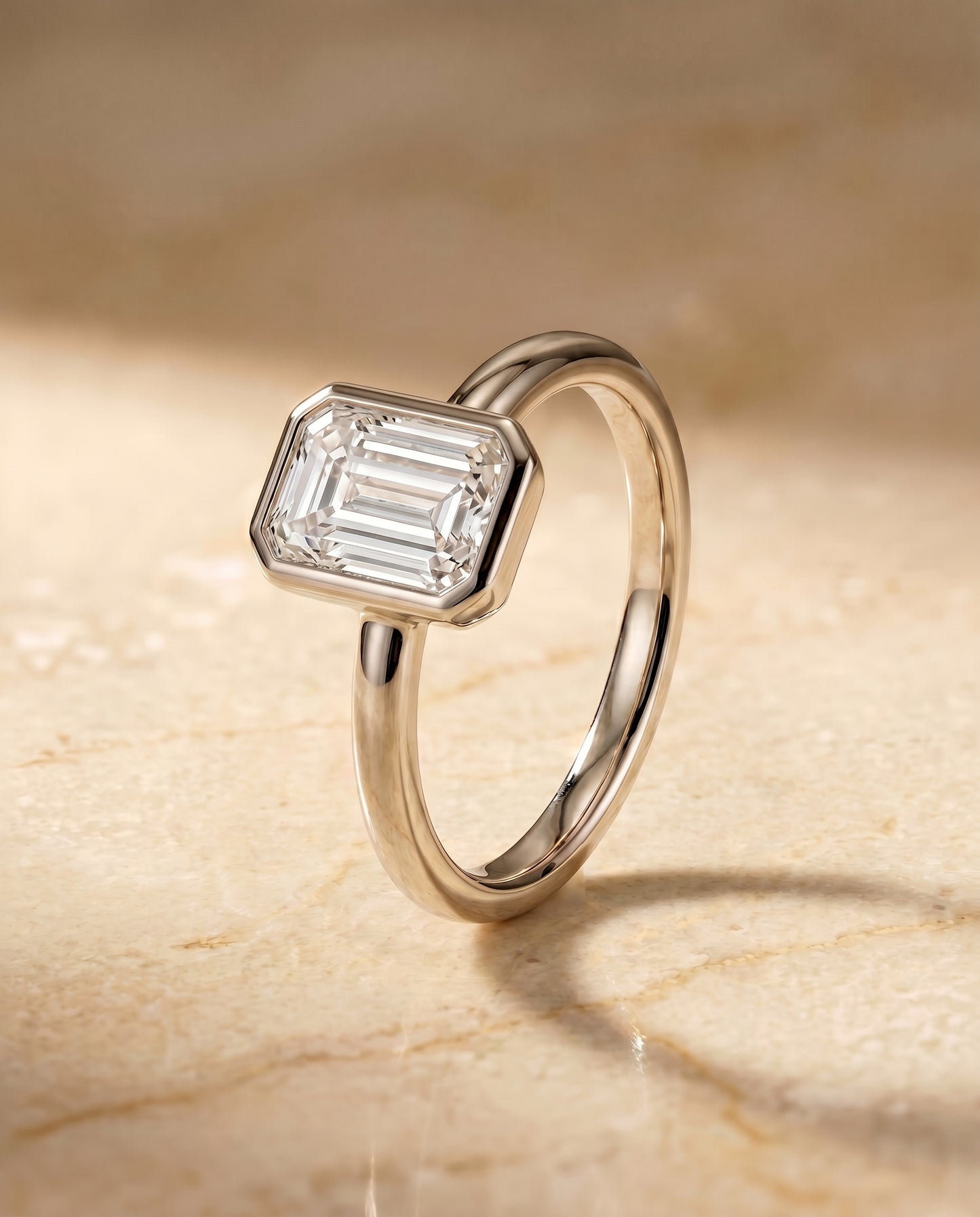 The Agnes Bezel Solitaire In Tapered Baguette Engagement Ring Setting in Platinum