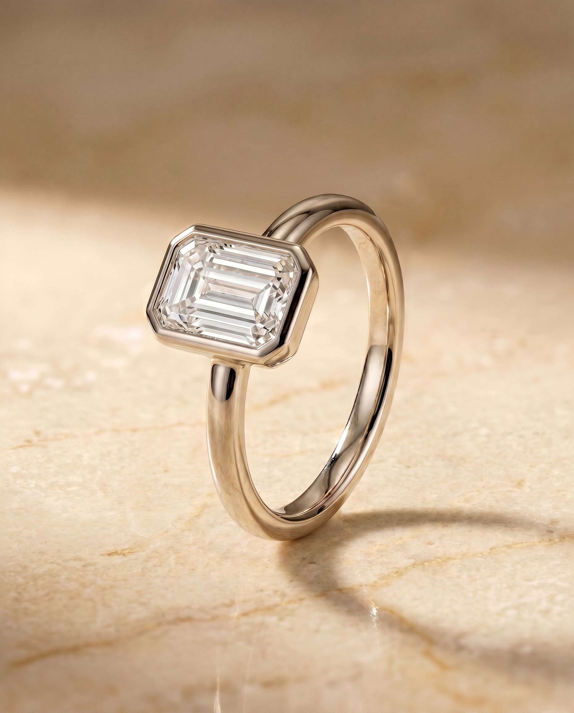 Bezel Solitaire In Tapered styling on The Agnes baguette engagement ring setting | RockHer