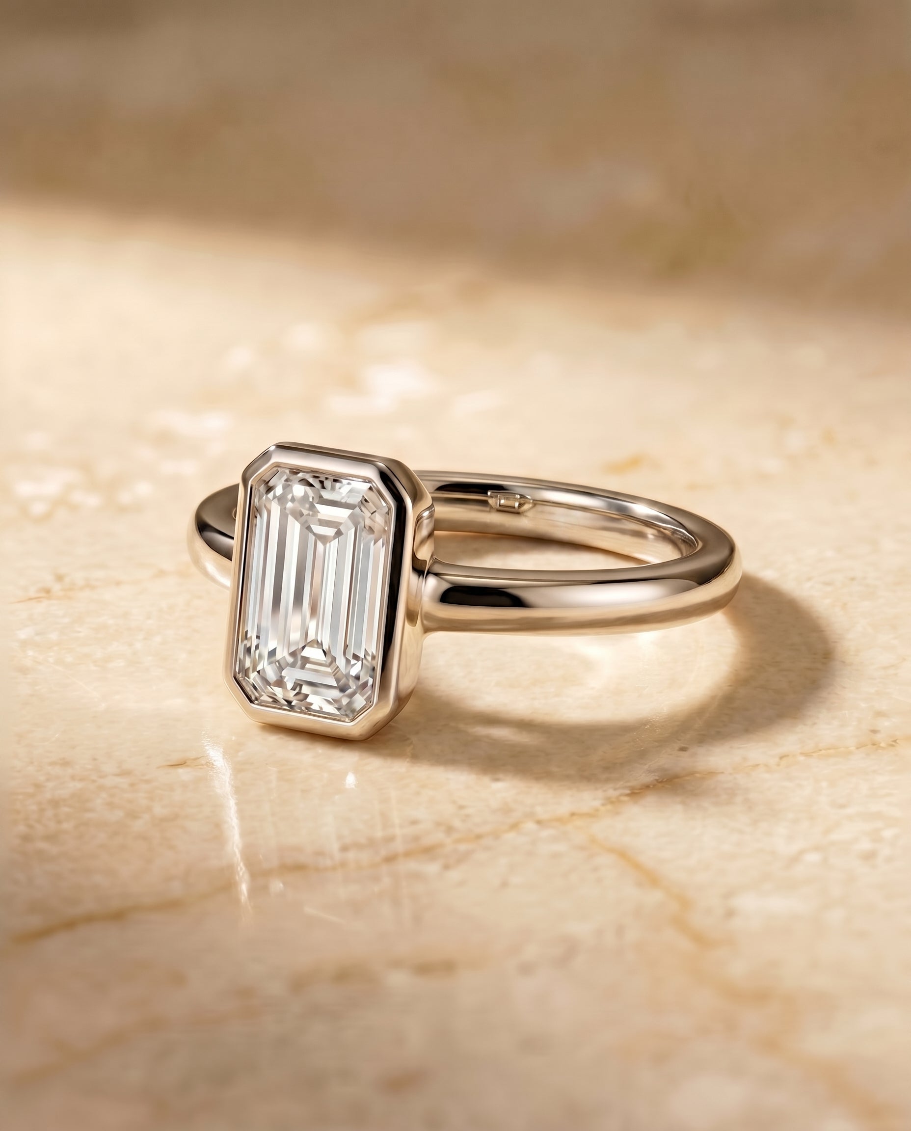 The Agnes Bezel Solitaire In Tapered Baguette Engagement Ring Setting in Platinum