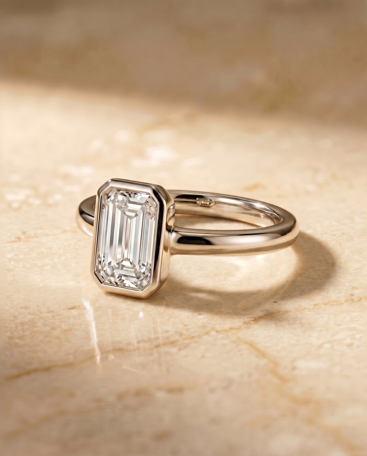 The Agnes Bezel Solitaire In Tapered Baguette Engagement Ring Setting in Platinum