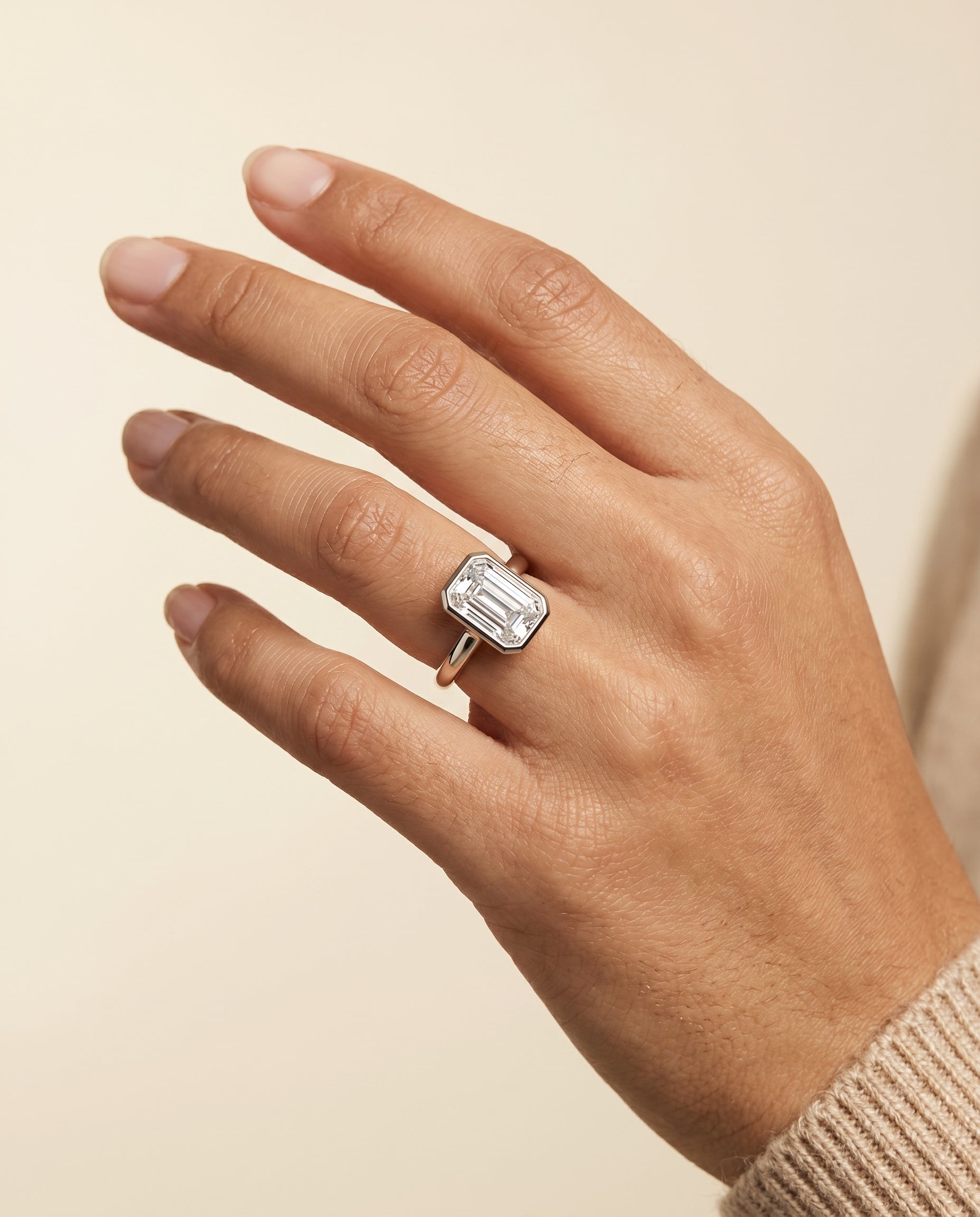 The Agnes engagement ring setting in 18K White Gold, bezel solitaire in tapered design | RockHer