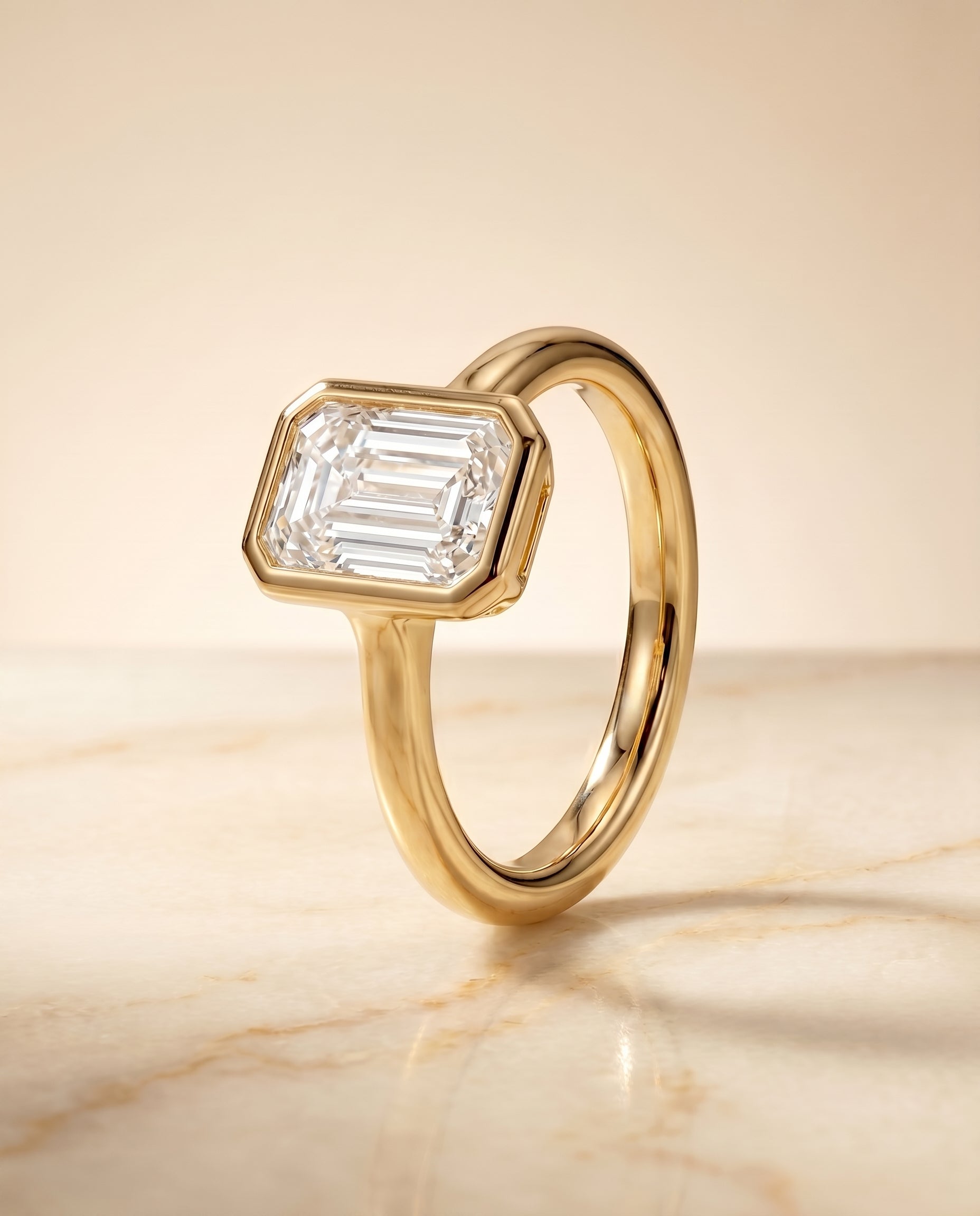 Bezel Solitaire In Tapered styling on The Agnes baguette engagement ring setting | RockHer