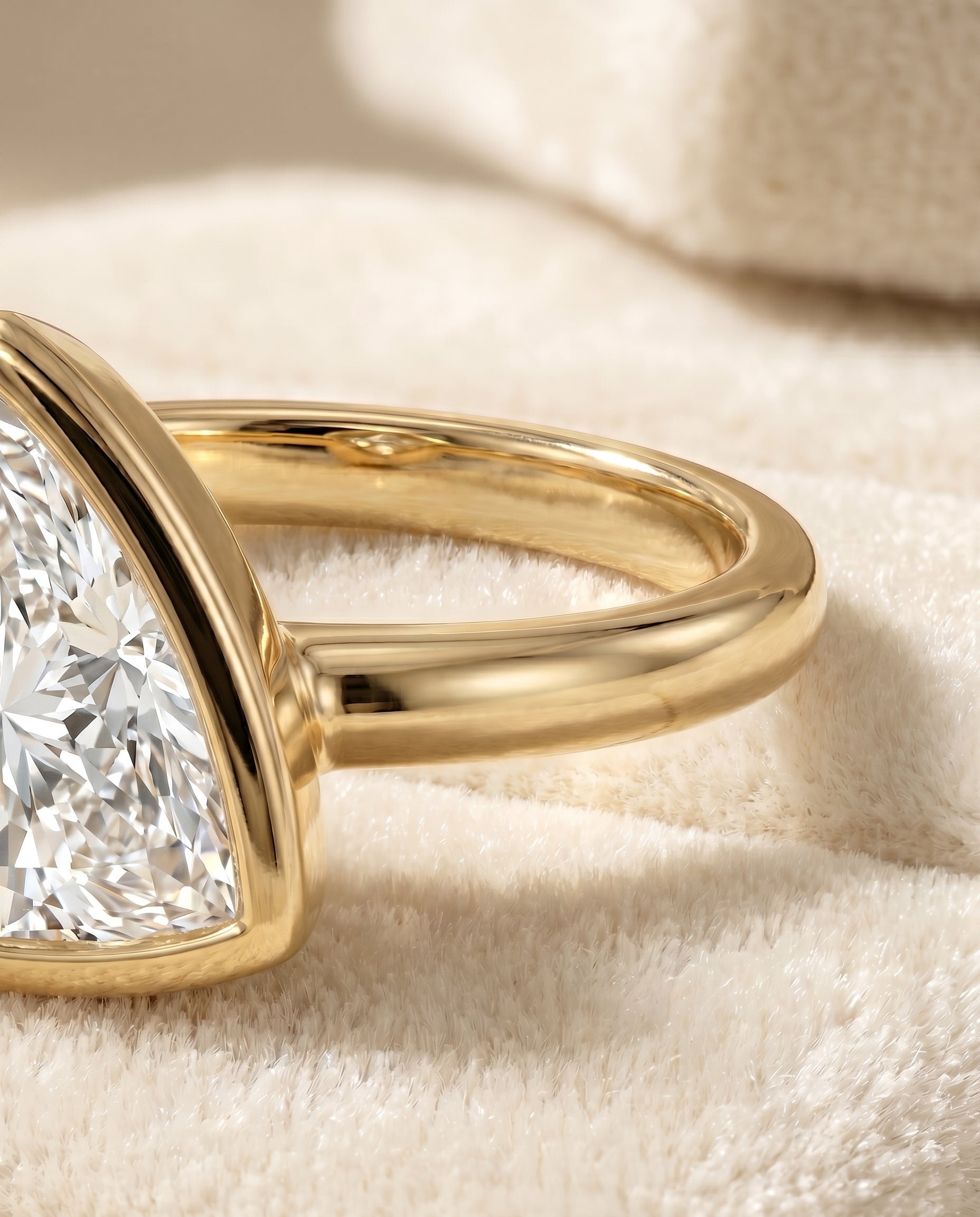 18K Yellow Gold band of The Agnes trillion engagement ring setting | RockHer