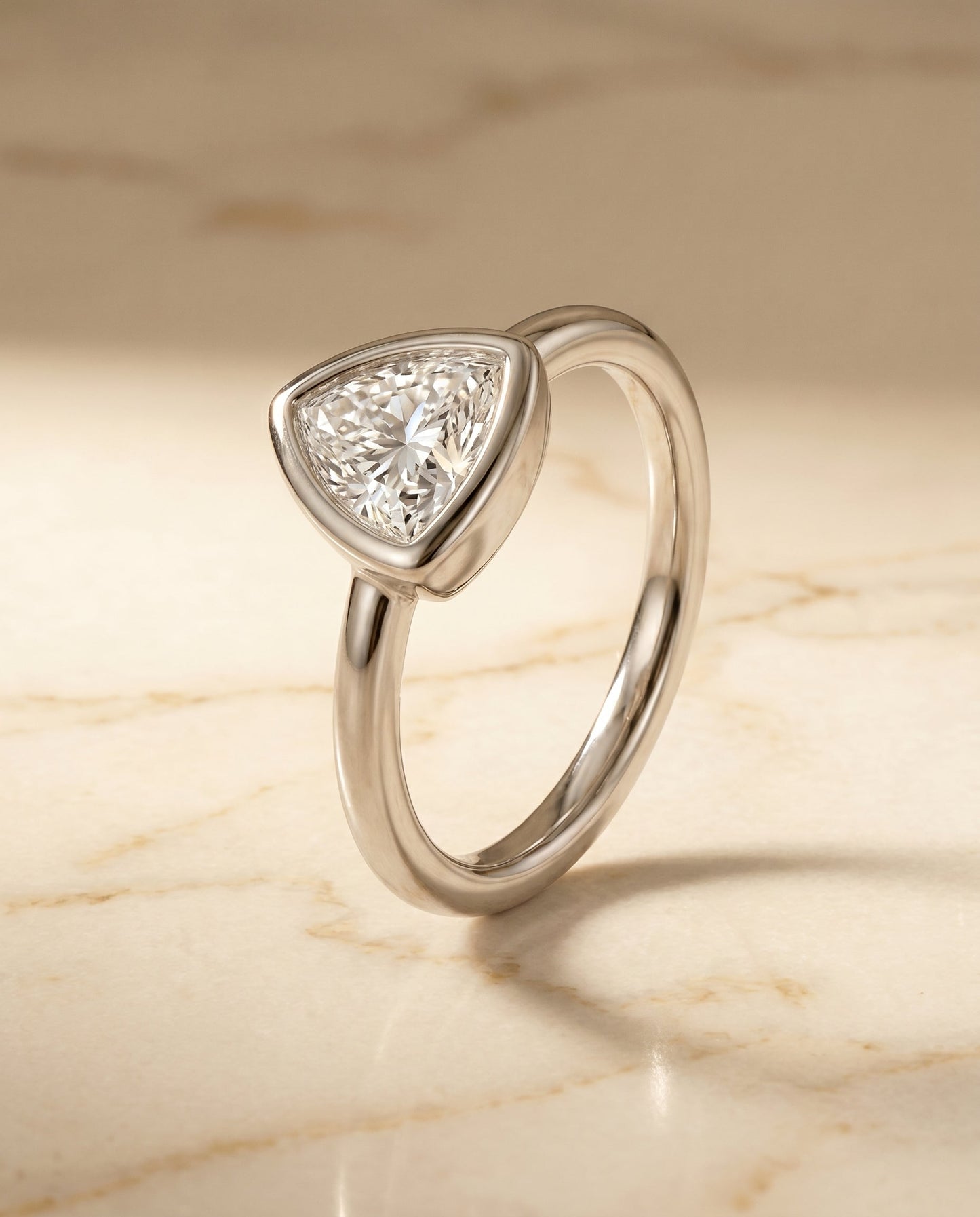 Agnes Select Bezel Solitaire In Trillion Lab Diamond Engagement Ring in Platinum, front view | RockHer