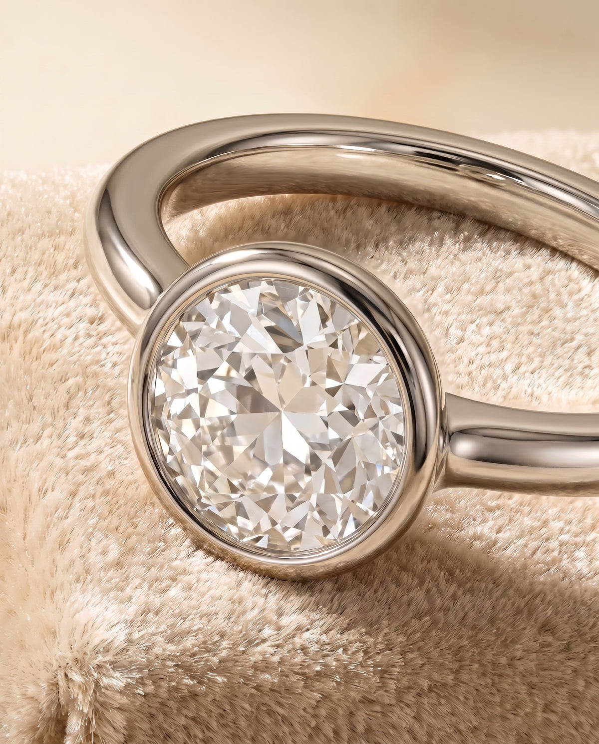 The Agnes Bezel Solitaire In Old European Engagement Ring Setting in Platinum