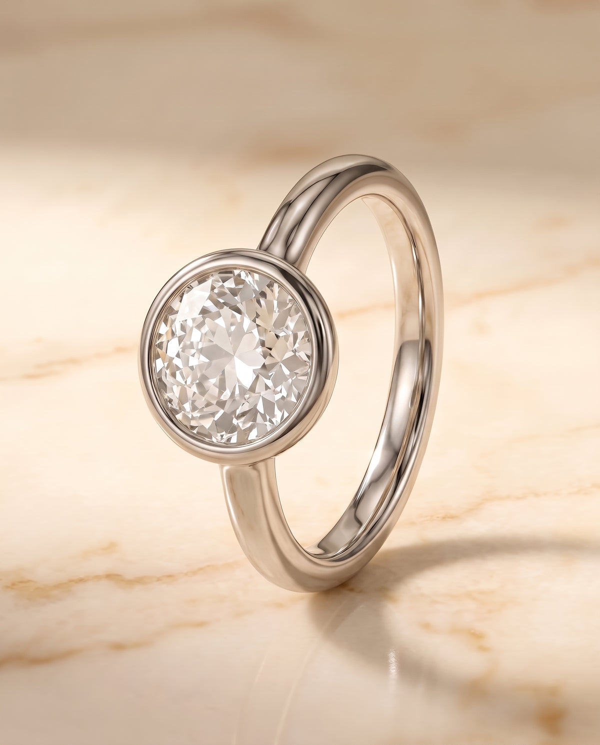 The Agnes Bezel Solitaire In Old European Engagement Ring Setting in Platinum