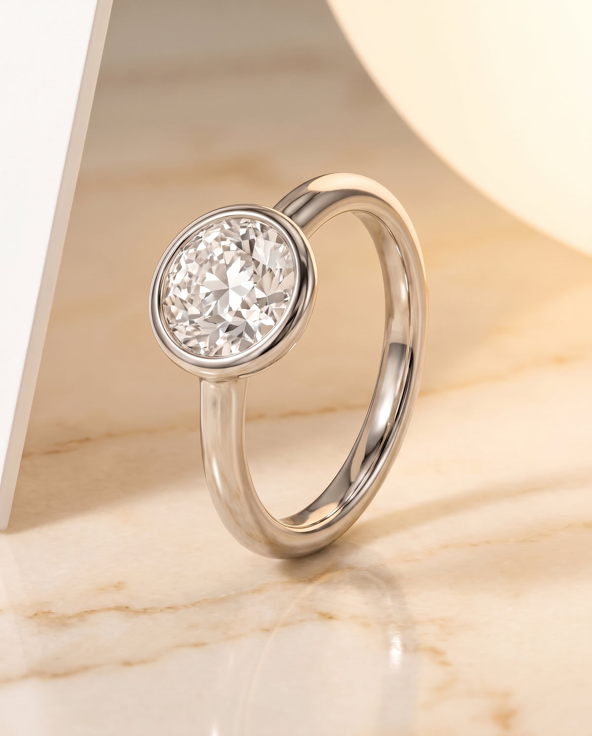 The Agnes Bezel Solitaire In Old European Engagement Ring Setting in Platinum