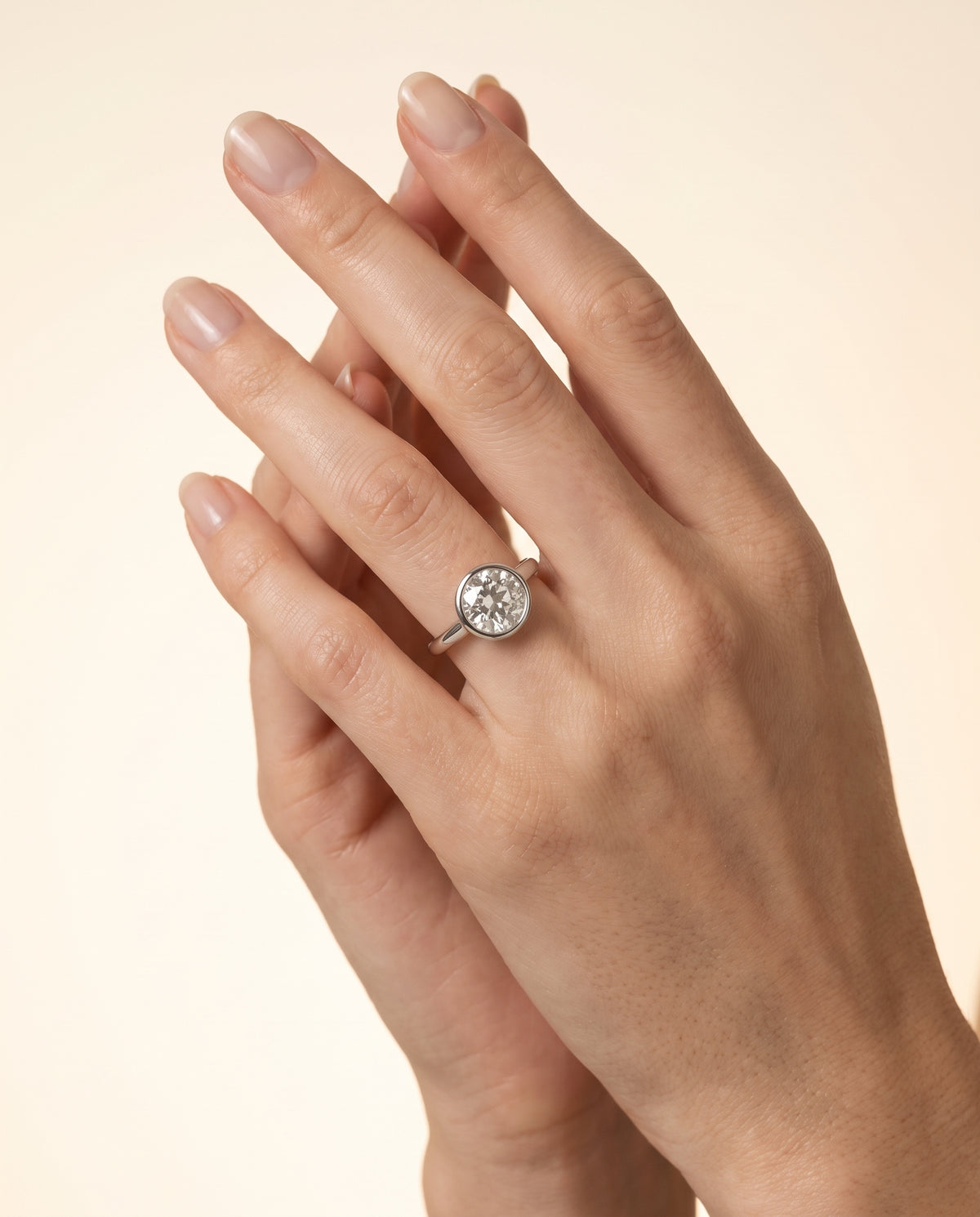 The Agnes Bezel Solitaire In Old European Engagement Ring Setting in Platinum