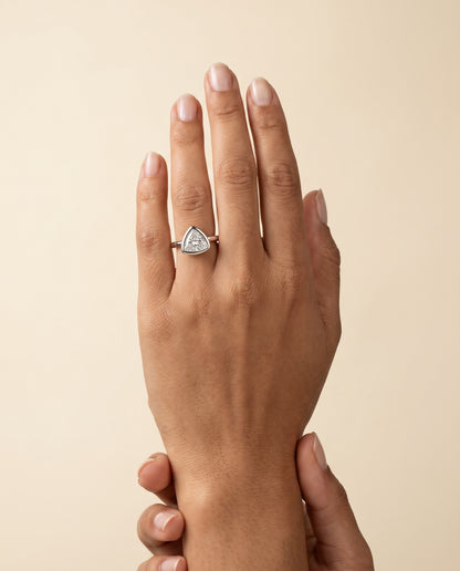 The Agnes Bezel Solitaire In Trillion Engagement Ring Setting in 18K White Gold