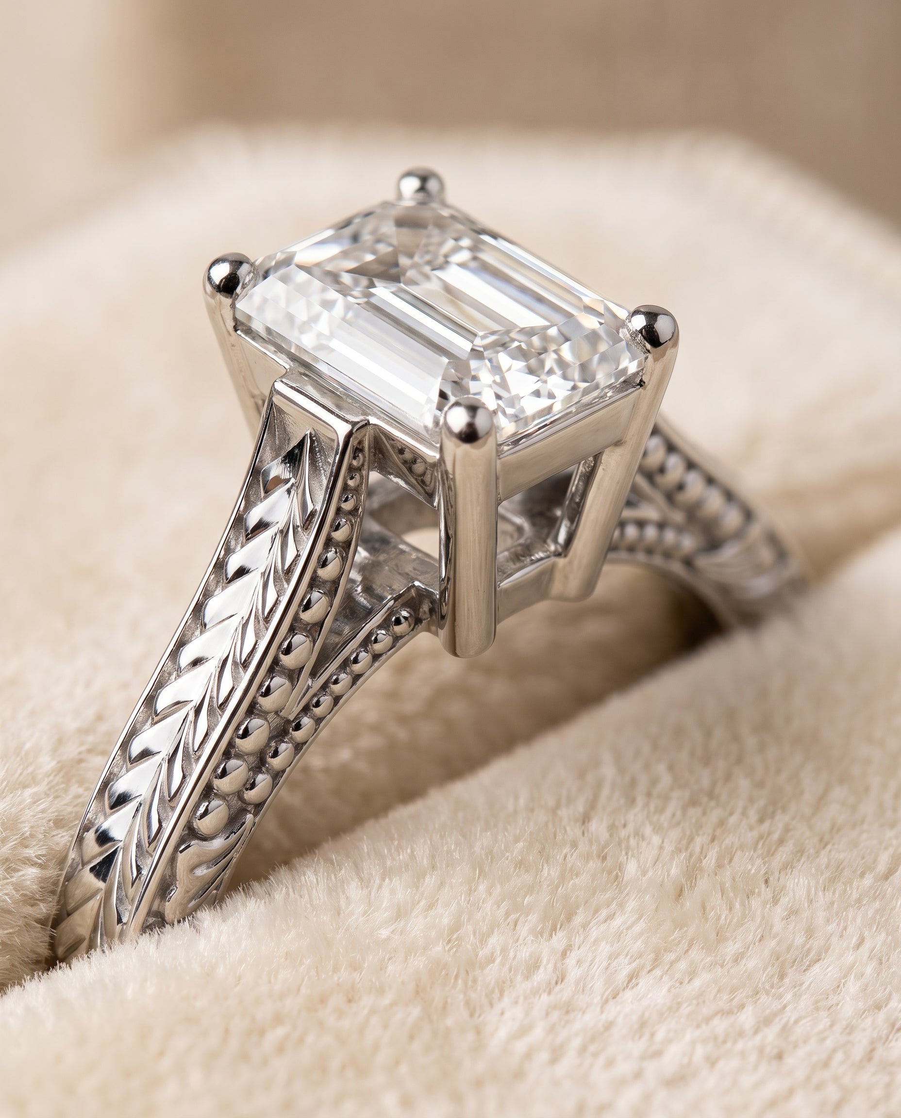 Platinum band of The Aida emerald engagement ring setting | RockHer