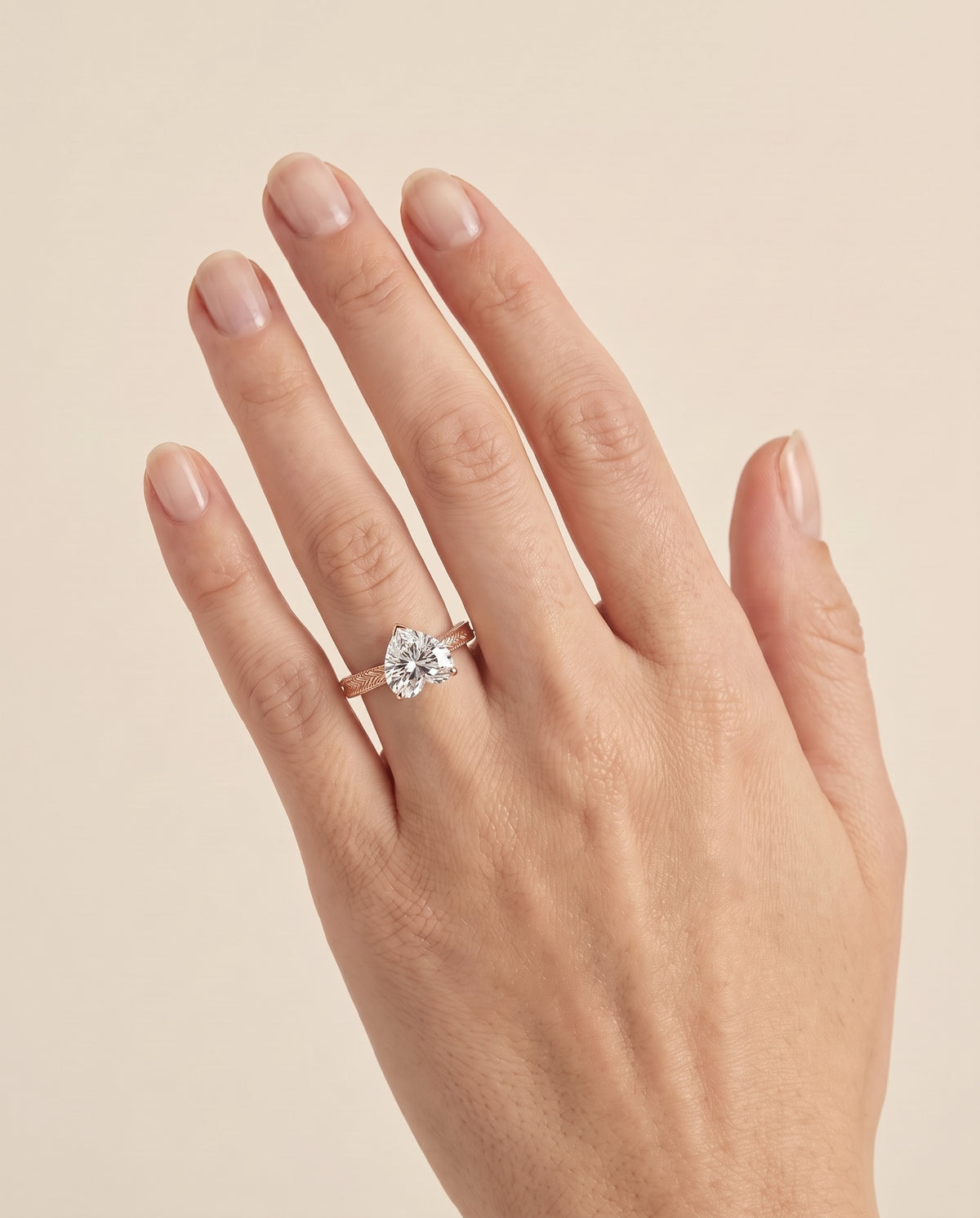 The Aida Hand Engraved Vintage Cathedral Solitaire Heart Engagement Ring Setting in 14K Rose Gold