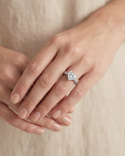 The Aida Hand Engraved Vintage Cathedral Solitaire Heart Engagement Ring Setting in Platinum