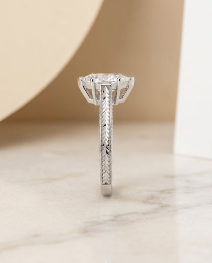 The Aida Hand Engraved Vintage Cathedral Solitaire Marquise Engagement Ring Setting in Platinum