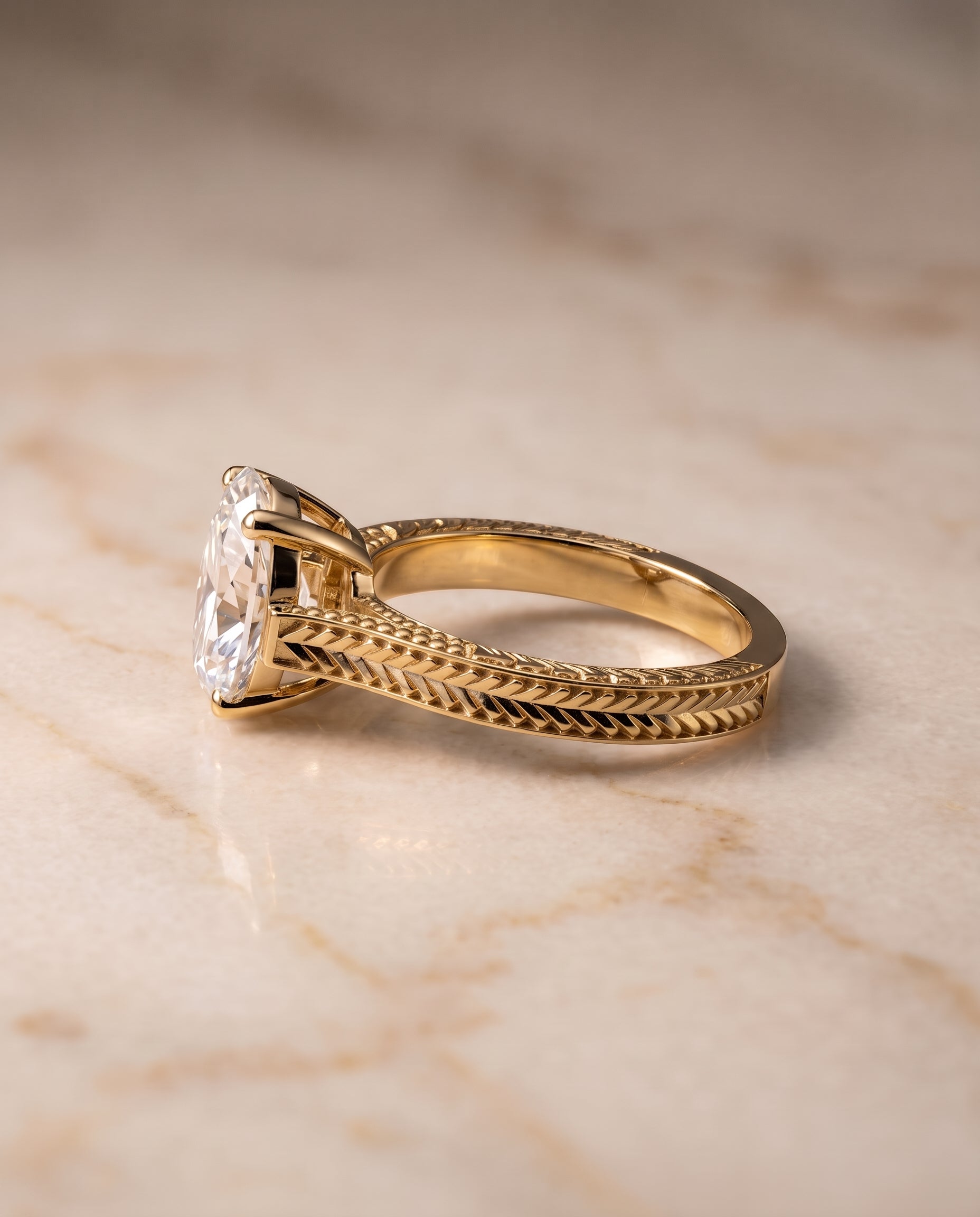 Hand Engraved Vintage Cathedral Solitaire styling on The Aida pear engagement ring setting | RockHer