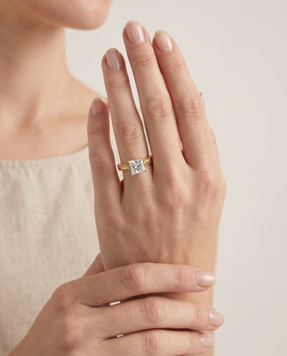 The Aida Hand Engraved Vintage Cathedral Solitaire Princess Cut Engagement Ring Setting in 18K Yellow Gold