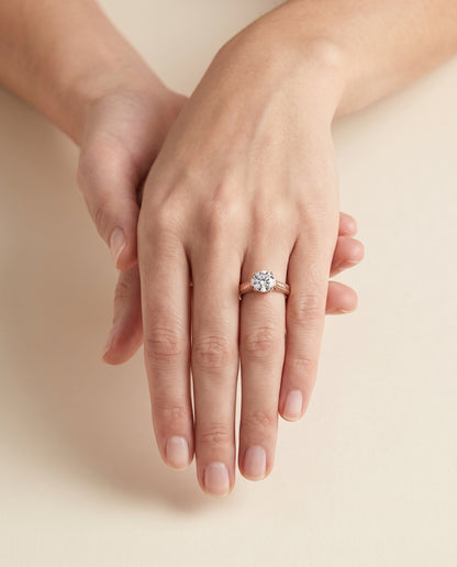 The Aida Hand Engraved Vintage Cathedral Solitaire Round Engagement Ring Setting in 14K Rose Gold
