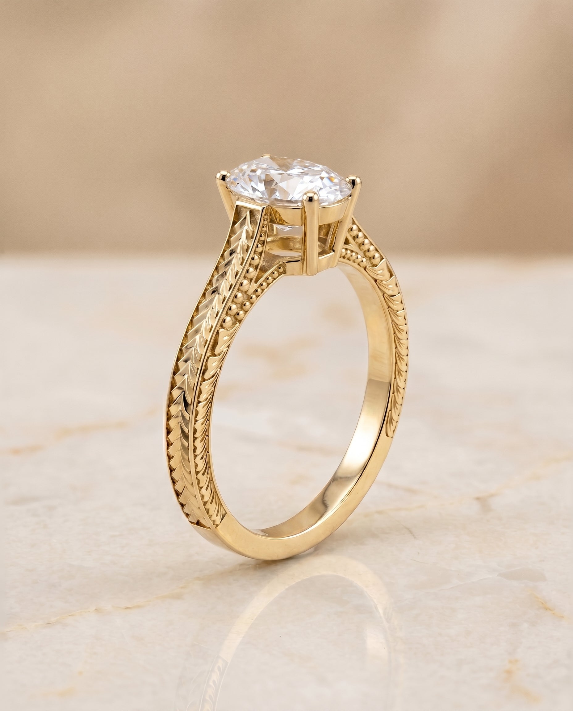 Hand Engraved Vintage Cathedral Solitaire styling on The Aida oval engagement ring setting | RockHer