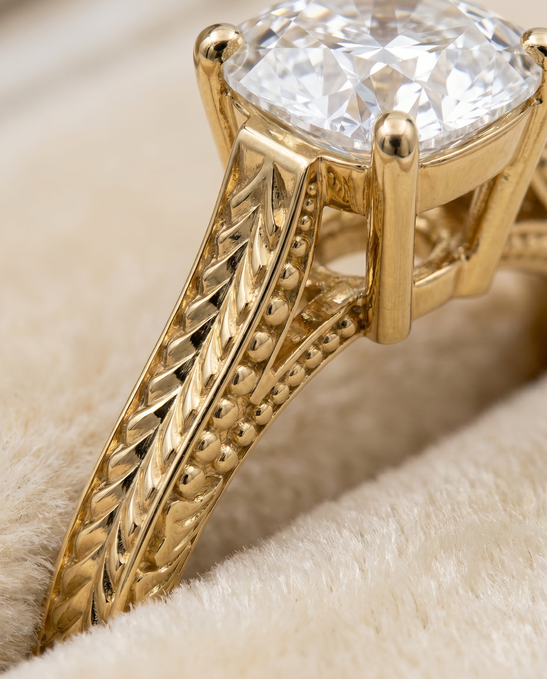 18K Yellow Gold band of The Aida cushion engagement ring setting | RockHer