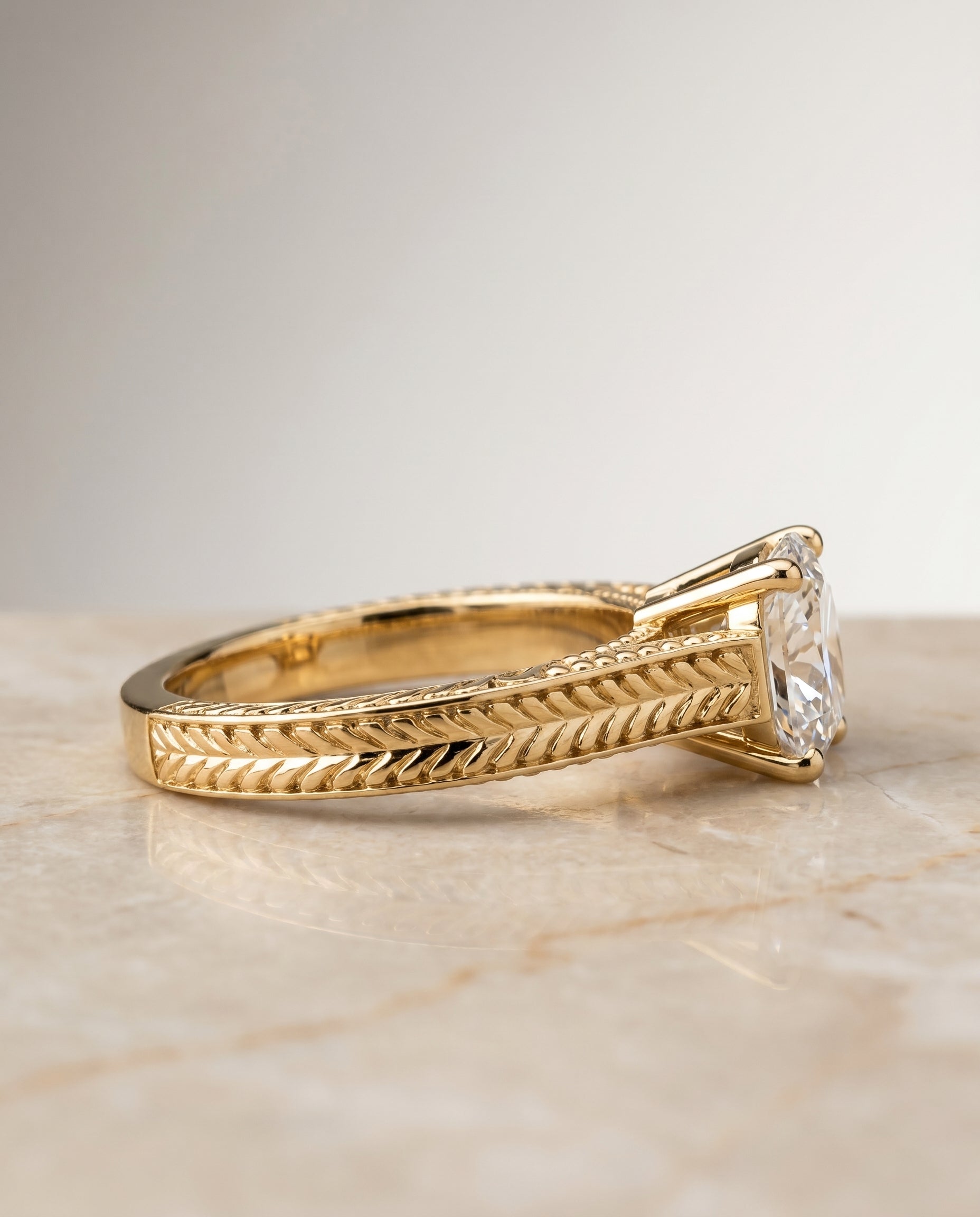 The Aida setting for cushion diamonds, made to order in 18K Yellow Gold | RockHer