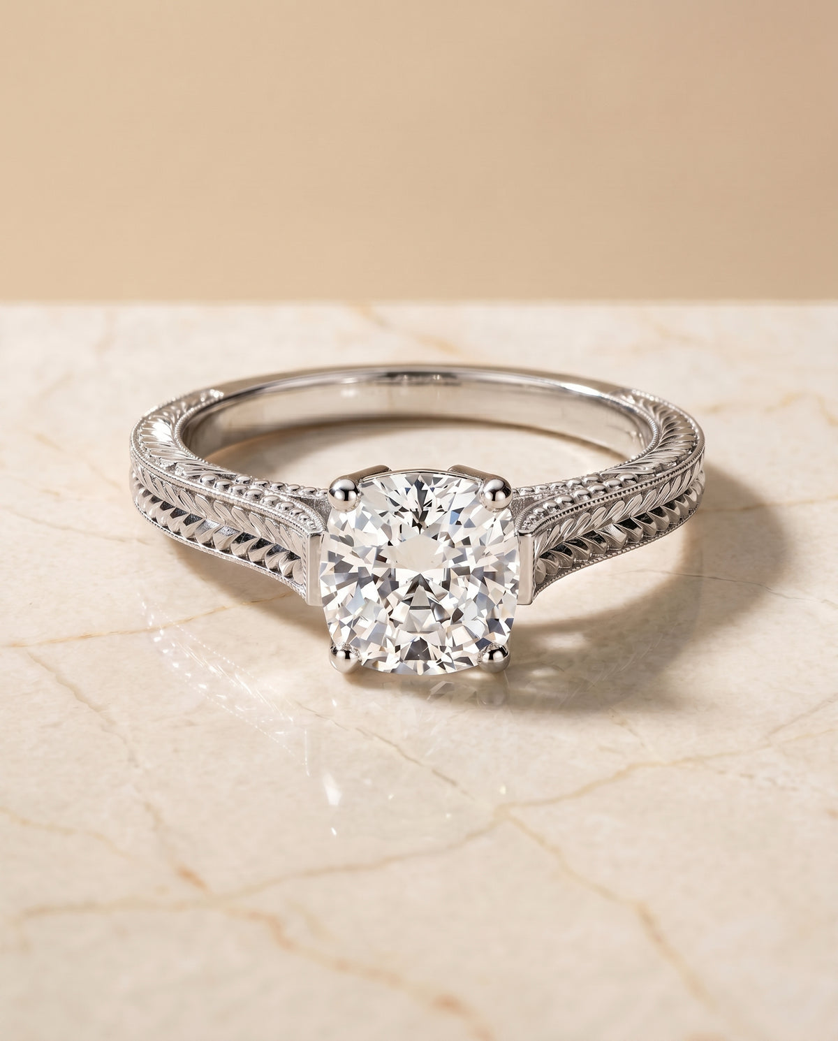 The Aida cushion engagement ring setting in Platinum | RockHer