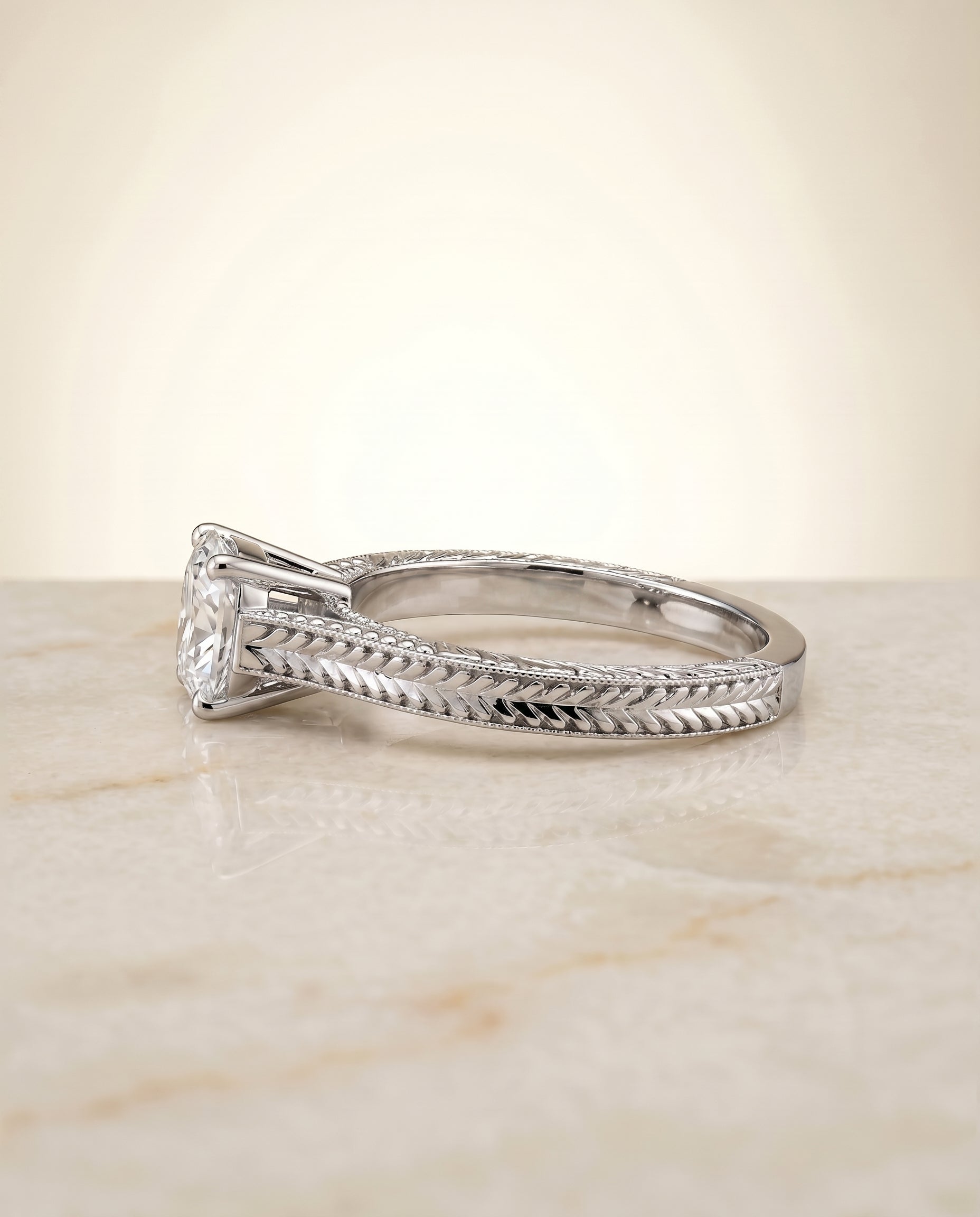 The Aida setting for cushion diamonds, made to order in Platinum | RockHer