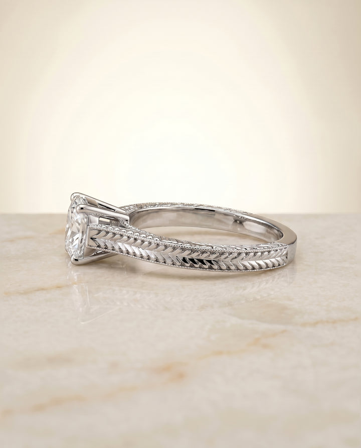 The Aida Vintage Solitaire Engagement Ring Setting for Cushion Diamonds in Platinum