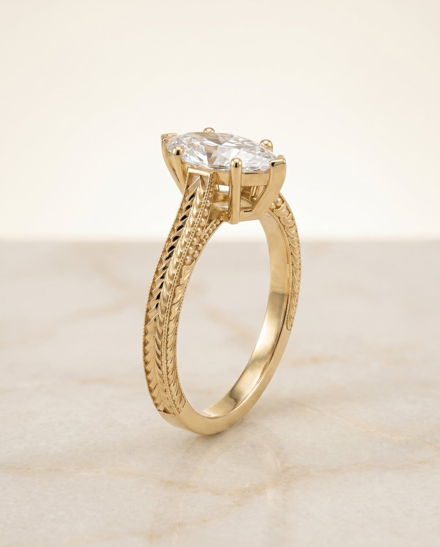 Aida Select Vintage Solitaire Marquise Lab Diamond Engagement Ring in 18K Yellow Gold, front view | RockHer