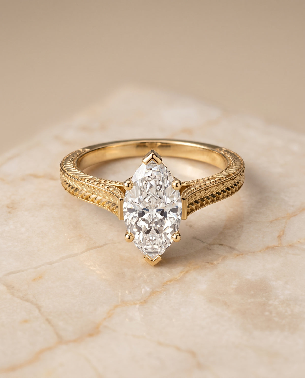 The Aida marquise engagement ring setting in 18K Yellow Gold | RockHer