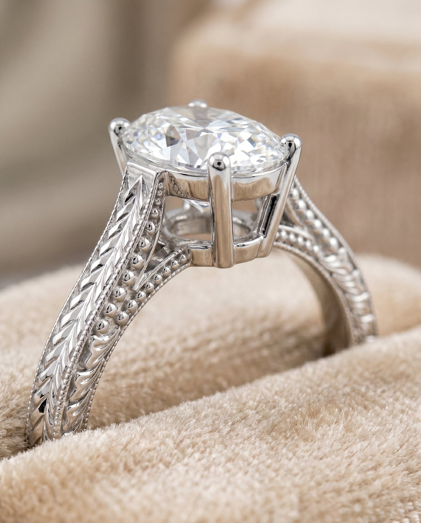The Aida Select Vintage Solitaire Engagement Ring with Lab Diamond in 18K White Gold - view 4
