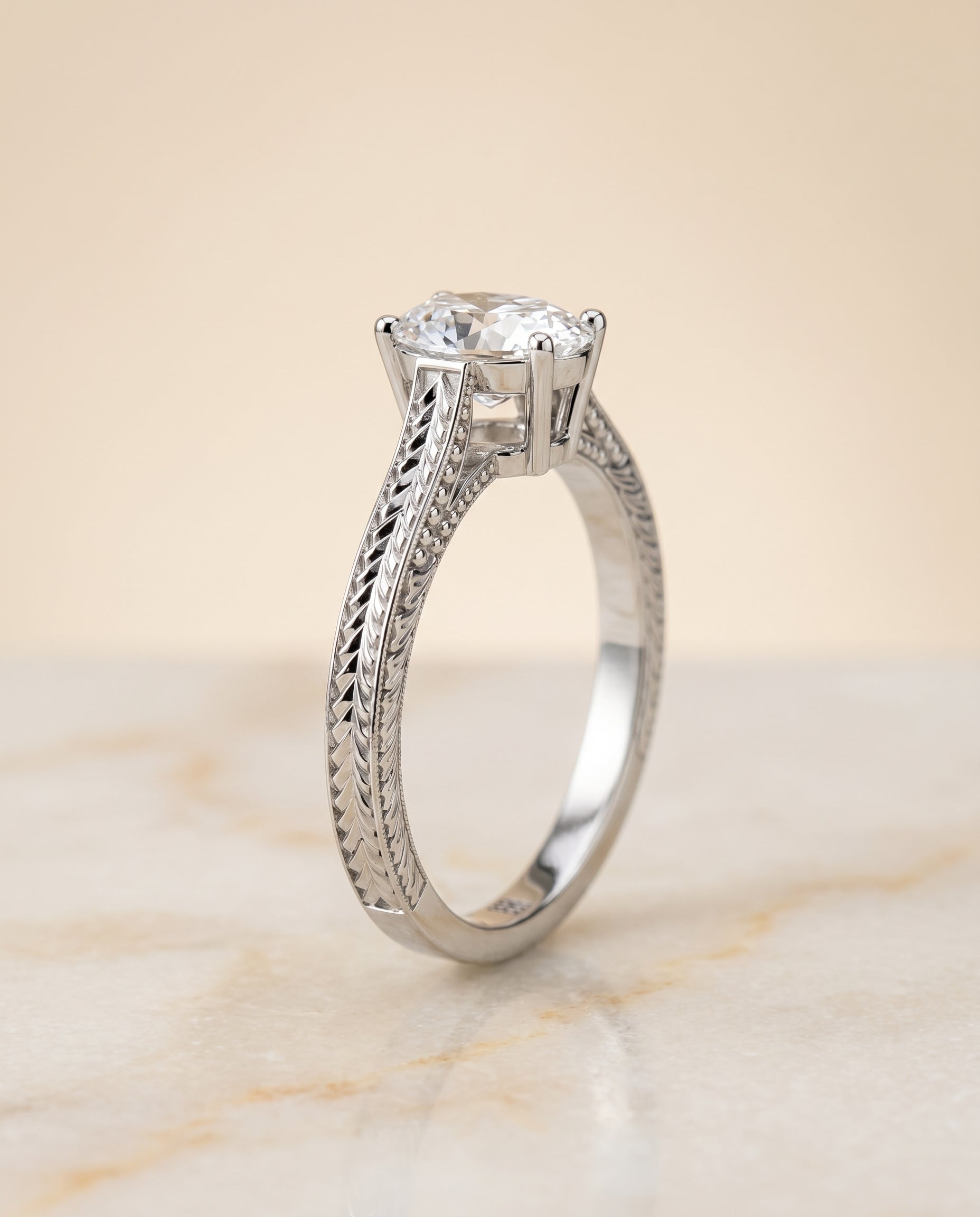 Aida Select Vintage Solitaire Oval Lab Diamond Engagement Ring in 18K White Gold, front view | RockHer