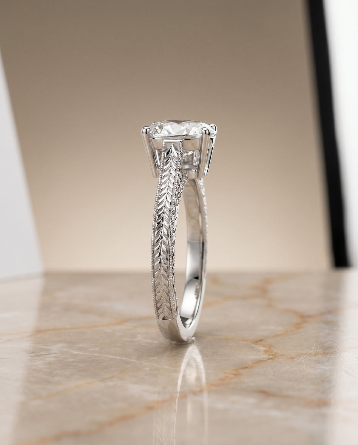 Aida Select Vintage Solitaire Oval Lab Diamond Engagement Ring in Platinum, side view | RockHer